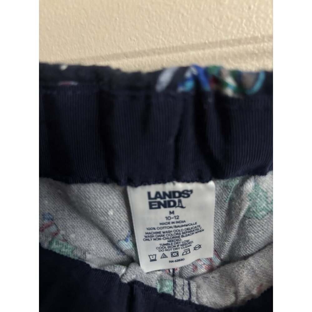 Lands End M Blue Gnome Ski Snow Flannel Pajama PJ Pants Pockets - Picture 4 of 7
